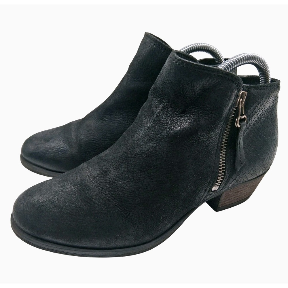 Miz Mooz Boots Women EU 38 US 9 Black Leather Zip Distresaed Block Heel Booties